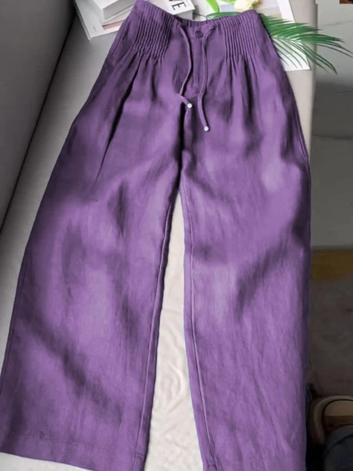 Camille | Pantalones anchos de mezcla de algodón y lino